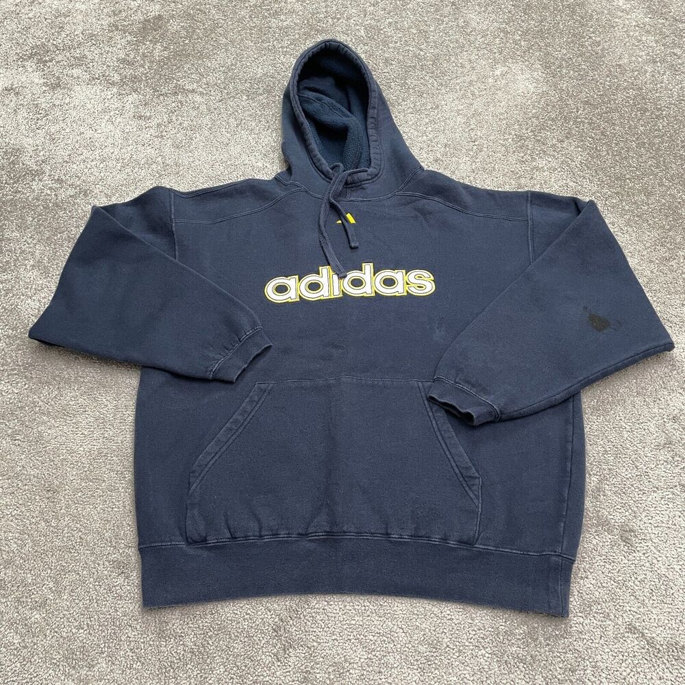 Adidas Graphic Hoodie Sweatshirt Mens Large Navy Blue Drawstring Casual Outdoor